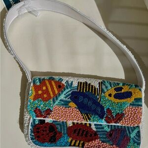 Marshalls White Beaded Fish Shoulder Bag
